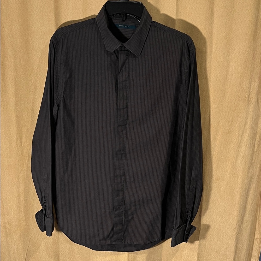 Perry Ellis Black Pinstripe Dress Shirt - Men